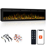 74" WiFi Smart Electric Fireplace Insert - Recessed & Wall Mounted Fireplace Heater with 13 Flame Colors & 6 Brightness Levels, APP/Touch/Remote Control, Timer, Crystal & Charcoal Decor, 750/1500W Vaczon