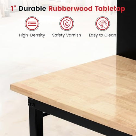 ENJOYWOOD 60'' Heavy Duty Workbench 3000 LBS Load Capacity Adjustable Height Garage Work Bench with Pegboard, Storage Shelf, Power Outlets and LED Light ENJOYWOOD