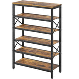 YATINEY 6-Tier Tall Shoe Rack Organizer, Wooden Shoe Storage for Closet Holds 24 Pairs, Sturdy Shoe Shelf with X-Shaped Metal Support, for Entryway, Bedroom, Rustic Brown and Black SS206BR YATINEY