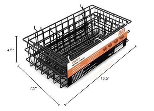 INCLY 4 Pack Pegboard Baskets Bins Set, 4 Size Square Style Black Metal Wire Basket for Any Peg Board Organizing Tools, Pegboard Accessories for Workbench Garage Wall Storage Attachments INCLY