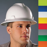 MSA 475369 V-Gard Full-Brim Hard Hat With Fas-Trac III Ratchet Suspension | Polyethylene Shell, Superior Impact Protection, Self Adjusting Crown-Straps - Standard Size in White MSA