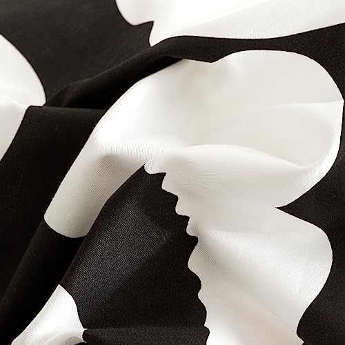 YuHeGuoJi Black Floral Duvet Cover King 100% Cotton 3 Pcs Set 1 Black and White Flower Duvet Cover with Zipper Ties 2 Pillowcases Farmhouse Cartoon Botanical Bedding Set Soft YuHeGuoJi