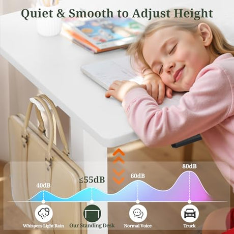 48 x 24 in Electric Standing Desk - Memory Height Adjustable Ergonomic Sit-to-Stand Rising Computer Table Gaming Workstations with 2 Hooks and Wire Hole for Home Office, White SageNest