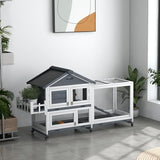 PawHut 65" Wooden Rabbit Hutch, Guinea Pig Hutch, Pet Playpen with Openable Roof, Bunny House Enclosure with Wheels, Storage Box, Slide-Out Tray, Ramp for Small Animals, Gray PawHut