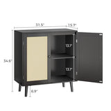 Huuger Buffet Cabinet with Storage, Storage Cabinet with Synthetic Rattan Decor Doors, Accent Cabinet with Solid Wood Feet, Sideboard Cabinet for Hallway, Entry, Living Room, Black Huuger