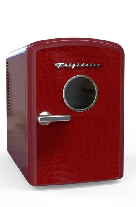 Frigidaire EFMIS181REDCROC 9 can/6l mini personal fridge cooler Crocodile finish door-W: 7.08" x L: 11.81" X H: 10.04 (Red), 9 cans Frigidaire
