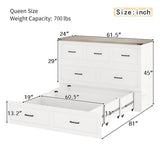 Ball & Cast Murphy Bed Queen Size,Hideaway Wall Cabinet Bed with Charging Station and 1 Large Storage Drawer,Multi-Functional Foldable Platform Beds Frame,can be Folded,for Apartment,Bedroom,White Ball & Cast
