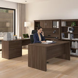 Bestar Logan 66W U-Shaped Desk with Hutch, Lateral File Cabinet, and Bookcase in Antigua Bestar