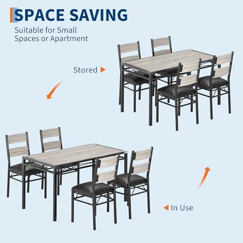 IDEALHOUSE Dining Table Set for 4, Dining Room Table Set for 4 with Corner Protector, Wood Kitchen Table and Chairs Set of 4 with Upholstered Chairs for, Kitchen Room, Apartment, Retro Gray IDEALHOUSE