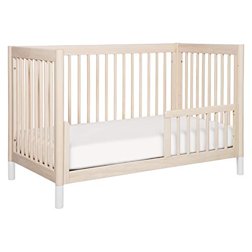 Babyletto Gelato 4-in-1 Convertible Crib with Toddler Bed Conversion in Washed Natural and White, Greenguard Gold Certified - WoodArtSupply