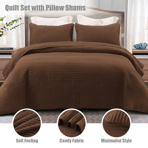 Whale Flotilla Ultra Soft Twin Quilt Bedding Set, Lightweight Microfiber Brown Quilts Bedspreads Twin Size, 2 Piece Ultrasonic Geometric Coverlet Bed Cover for All Seasons Whale Flotilla
