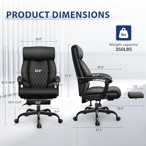 Big and Tall Office Chair with Footrest, High Back Executive Leather Desk Chair with Lumbar Support, Reclining Office Chair with Adjustable Angle, Home Office Ergonomic Computer Gaming Chair BestGlory