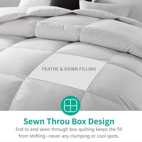 APSMILE Lightweight Feather Down Comforter Queen Size - Ultra Soft 100% Organic Cotton Quilted Duvet Insert, Thin Bedding Comforter for Warm Weather/Hot Sleepers (90x90, Ivory White) APSMILE
