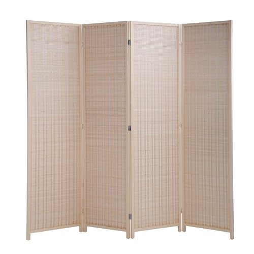 Bamboo Room Divider - 4 Panel Folding Privacy Screen, 72 x 17.7 - Ideal Room Partition & Divider for Living Room, Bedroom, Study (Natural, 4 Panel) PIKAQTOP