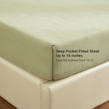 100% Muslin Cotton Sage Green Fitted Sheet Twin Only with 16" Elastic Deep Pocket, 1 Pack Soft Breathable Absorbent Gauze Single Fitted Bottom Sheet, Minimalist Fluffy Wrinkle Mattress Protector YASMENG