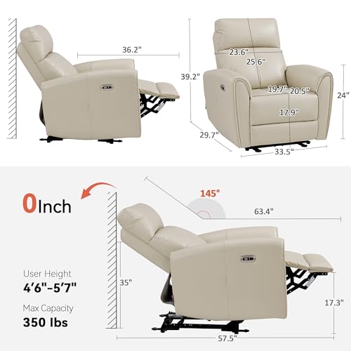 MCombo Power Small Recliners for Small Spaces, Living Room, RVs, Modern Style Zero Wall Hugger Recliners Chair with Lumbar Support, USB&Charging Ports, FSC Certified, Faux Leather PR699 (Beige)