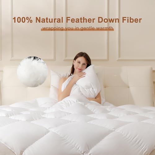 DOWNSTORIA Feather Down Fiber Comforter King Size, Ultra Soft Fabric Duvet Insert, Luxurious Hotel Collection White Bedding Comforters, All Season Medium Warmth 106 x 90 Inch. DOWNSTORIA