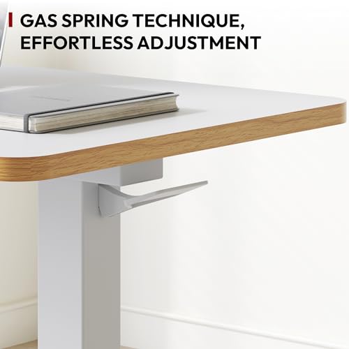 SANODESK Medical Adjustable Overbed Bedside Table with Hidden Casters, Pneumatic Mobile Laptop Computer Standing Desk Cart Overbed Table with Tray, Hospital and Home Use(27.6" W x 15.7" D, White) SANODESK