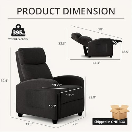 zzlay Recliner Chair for Living Room, Modern Adjustable Home Theater Seating Single Sofa Manual Push Back Armchair with Soft Linen Upholstery & High Backrest for Small Spaces, Linen-Black zzlay
