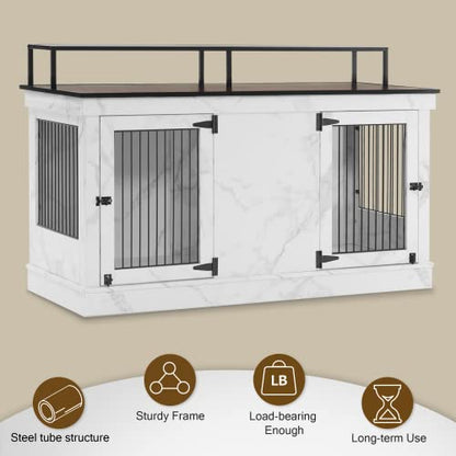 MCombo Large Dog Crate Furniture TV Stand, Wooden Dog Kennel with Double Doors, Indoor Furniture Style Dog Crate House End Table, 1861 (White) - WoodArtSupply