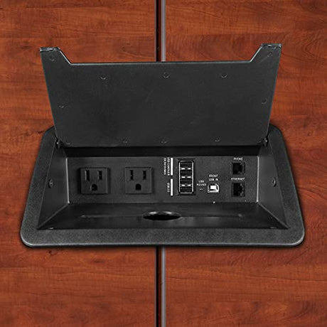 Regency Array 96" Conference Table with Built-in Power & Data Grommet – Modern Tapered Leg Design, Cable Management, Meeting & Boardroom Table Seats 4-8 People (Cherry, Black) Regency