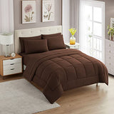 Sweet Home Collection 5 Piece Comforter Set Bag Solid Color All Season Soft Down Alternative Blanket & Luxurious Microfiber Bed Sheets, Brown, Twin XL Sweet Home Collection