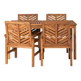Walker Edison 4 Person Outdoor Wood Chevron Patio Furniture Dining Set Table Chairs All Weather Backyard Conversation Garden Poolside Balcony, 5 Piece, Brown Walker Edison