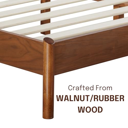 NTC Gem King Bed Frame in Dark Walnut with Silent Slats and Mid-Century Design - WoodArtSupply