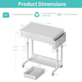 WINAZ Small White Portable Adjustable Rolling Kids Desk with Drawers & Storage Shelf, 32 Inch Mobile Standing Vanity Desks with Wheels, Couch Sofa Side Laptop Craft Table for Bedroom Home Office WINAZ