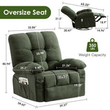 Oversized Recliner Chair for Adults w/ 8-Point 3D Kneading Massage and Lumbar Heating, Swivel Rocker Recliner w/USB Charge Port for Living Room, Ergonomic Lazy Boy Single Sofa Chair (Green)