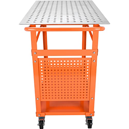 VEVOR Welding Table 36 x 24-inch, 600LBS Load Capacity Steel Welding Workbench Table on Wheels, Portable Work Bench with Double-Layer Storage Board, 5/8-inch Fixture Holes, 11 Hooks - WoodArtSupply