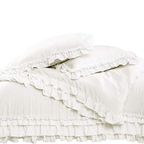 Lush Decor Ella Ruffle Lace Comforter, 3 Piece Set, Full/Queen, White - Cute Comforter - Queen Bedding Set - White Bedding Full Size - Coquette Decor - Ruffle Trim - Lace Trim Lush Decor