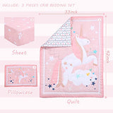 UOMNY Crib Bedding Set for Girls - Pink Baby Nursery Sets 3 Pieces Quilt Comforter Fitted Sheet Toddler Pillowcase Soft Star UOMNY