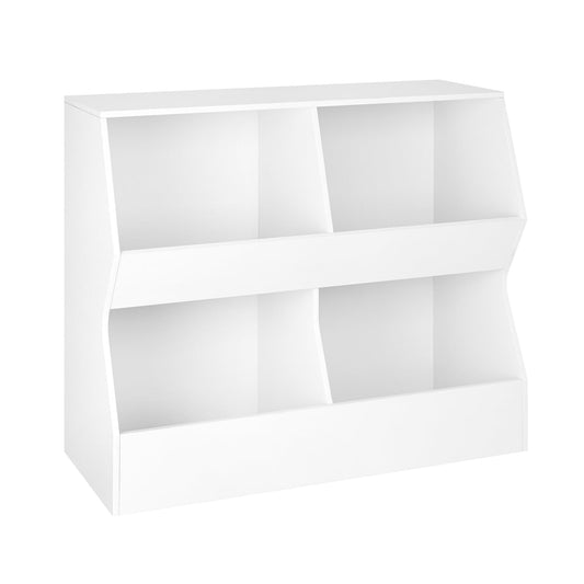 DINZI LVJ 4-Cubby Kids Bookshelf & Toy Storage Cabinet - White Wooden Organiser for Bedroom, Nursery & Playroom - WoodArtSupply