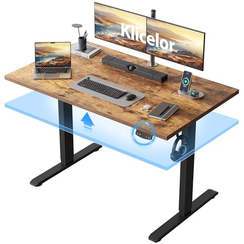 Klicelor Electric Standing Desk 48 Inch, Height Adjustable Desk for Home Office, Sit Stand Up Rising Computer Table with Memory Preset, Rustic Brown Klicelor