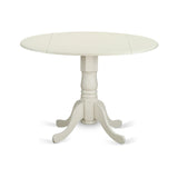 East West Furniture Dublin 3 Piece Modern Set Contains a Round Wooden Table with Dropleaf and 2 Fabric Upholstered Dining Chairs, 42x42 Inch, Linen White East West Furniture