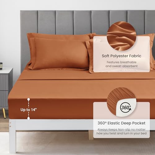 Love's cabin Twin Comforter Set Terracotta, 5 Pieces Twin Bed in a Bag, All Season Bedding Sets with 1 Comforter, 1 Flat Sheet, 1 Fitted Sheet, 1 Pillowcase and 1 Pillow Sham Love's cabin