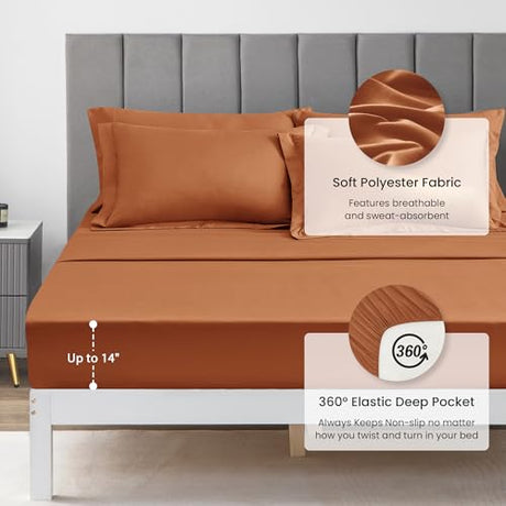Love's cabin Twin Comforter Set Terracotta, 5 Pieces Twin Bed in a Bag, All Season Bedding Sets with 1 Comforter, 1 Flat Sheet, 1 Fitted Sheet, 1 Pillowcase and 1 Pillow Sham Love's cabin
