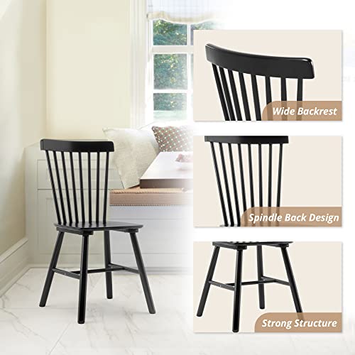 LUE BONA Windsor Dining Chair Set of 4, Spindle Back Wooden Chairs for Kitchen and Dining Room, Black - WoodArtSupply