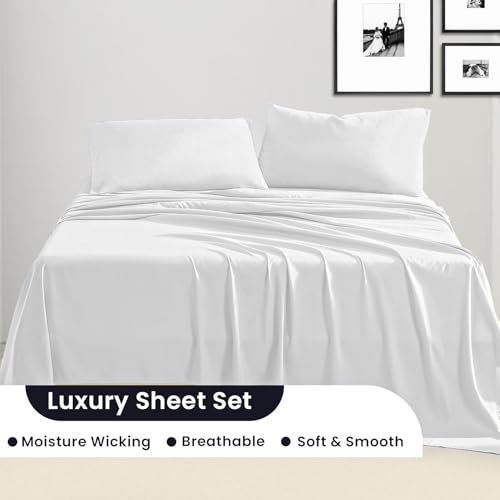 SGI bedding 600 Thread Count 4 Piece 100% Egyptian Cotton Full Size Sheets Set, 15" Deep Pocket Sheet Set, Premium, Breathable, Soft and Hotel-Quality Luxury Sheets - White SGI bedding