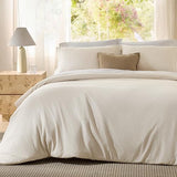 Bedsure Textured Duvet Cover Queen Size - Cotton-Like Polyester Jacquard Duvet Cover Set for All Seasons - 3 Pieces Ultra Soft Bedding Set with 2 Pillow Shams, NO Comforter (Beige, Queen, 90"x90") Bedsure