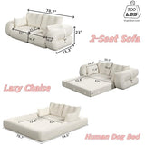 78.7" Folding Sofa Bed Queen, Foldable Floor Futon Sofa Sleeper, Convertible Boneless Mattress, Loveseat Cloud Couch for Home Living Room, Bedroom, Lounge, Apartment and Small Spaces, Beige Teddy Tmsan