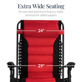 Best Choice Products Oversized Padded Zero Gravity Chair, Folding Outdoor Patio Recliner, XL Anti Gravity Lounger for Backyard w/Headrest, Cup Holder, Side Tray, Polyester Mesh - Red
