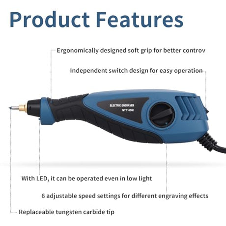 Engraver Pen, 25W 6 Speed Engraving Pen for Metal, Wood, Glass and Plastic, Handheld Engraving Etching Tool with Tungsten Carbide Steel Bit and Hex Key faxhool