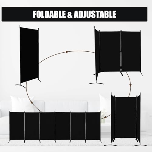 Room Divider-Folding Privacy Screens, 6 ft Partition Room Dividers Wall for Separation, Home, Office, Classroom, Studio (Black, 6 Panel) Grezone