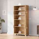 Decofy 69" Tall Kitchen Pantry Storage Cabinet with Sliding Door, Modern Curved Edge Pantry Storage Cabinet with 5 Shelves, Cupboard for The Kitchen, Dining Room, Bedroom, Living Room, Office (Oak) Decofy