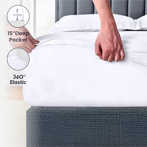 SGI bedding 96"x96" 4 Pc Vermont King Sheet Set 1000 Thread Count 100% Egyptian Cotton - Deep Pocket 15" Ultra Soft, Breathable, Hotel Quality Sheets, Oversized Bed Sheets, White SGI bedding