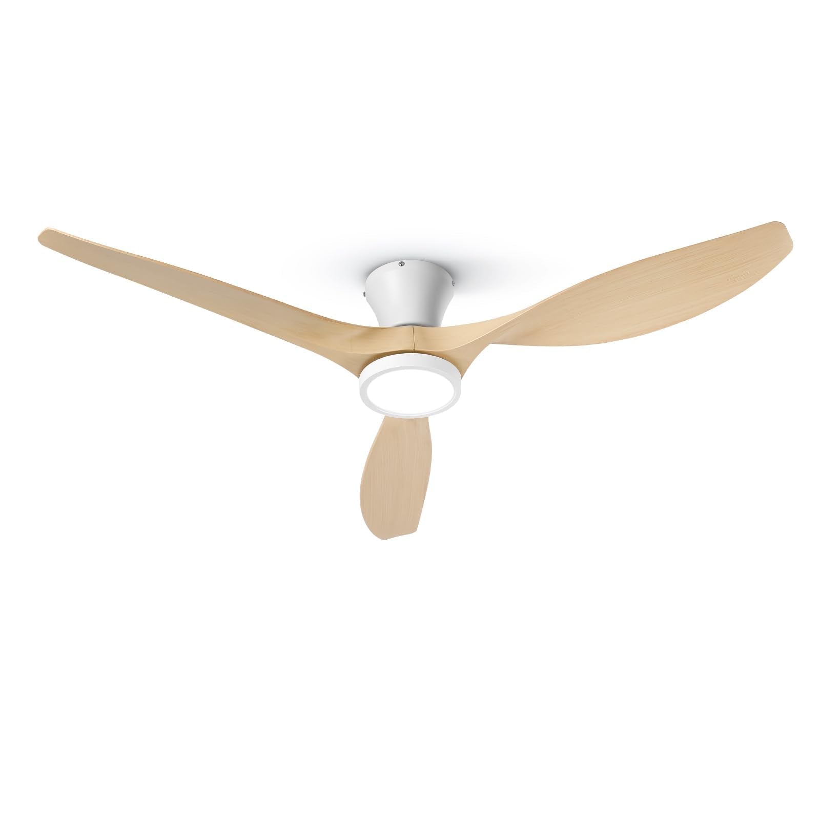 TALOYA 52 inch Ceiling Fans with Lights and Remote, Flush Mount Low Profile Ceiling Fan with Reversible DC Motor for Bedroom Living Room Kitchen Light Oak Finish - WoodArtSupply