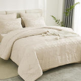 EMME Twin Comforter Set - 5 Pcs Beige Boho Bedding Sets, Tufted Comforter with Sheets, Shabby Chic Embroidery Twin Bed Set Fluffy Bed Bag for All Season(68"X90") EMME