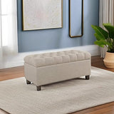 Homepop Home Decor | Tufted Ainsley Button Storage Ottoman Bench with Hinged Lid | Ottoman Bench with Storage for Living Room & Bedroom, Tan HomePop